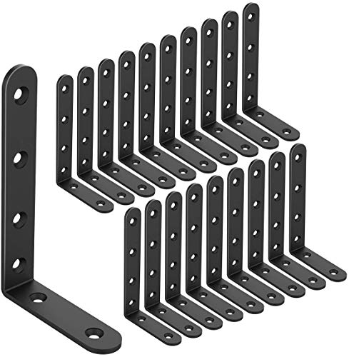 20 PCS Black Corner Bracket Heavy Duty Shelf Brackets 5 x 3 Inch L Corner Brace Joint Angle Bracket for Shelves, Furniture Cabinet Bookshelf with Screws - size: 5X3-20PCS