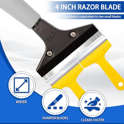 Floor Scraper Heavy Duty Long Handle,61in 4"Razor Blade Floor Scraper Adjustable with 10PCS Extra Metal Blades Paint Scraper for Cleaning Stickers Gum Glass Wall Tile Linoleum Stove Top