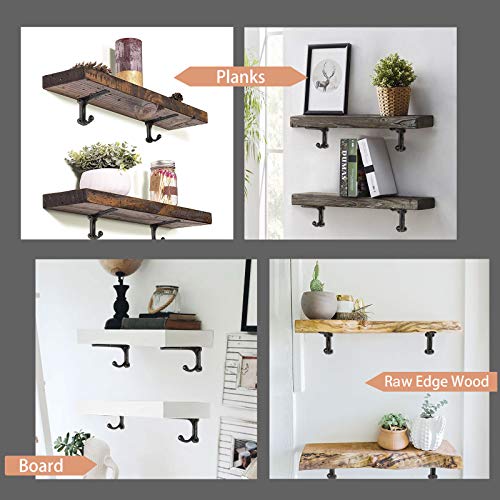 Shelf Brackets with Hooks 6 Inch, Heavy Duty Floating Shelf Bracket, Cast Iron Shelving Brackets for DIY Wall Shelves, Rustic Shelf Brackets, 2 Pack - size: 2 Pack 6'' Bracket