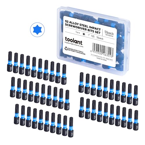 toolant 50PCS T25 1" Impact Torx Bits S2 Steel Security Torx - size: T25(1"*50pcs)