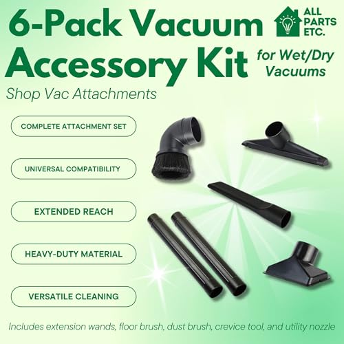 2 1/2 inch Attachments & Accessories 2.5 Wet Dry Vac - Extension Wands, Floor Brush, Dust Brush, Crevice Tool, Utility Nozzle, Compatible with Shop Vac - 6-Pack Attachments - size: 6-Pack Attachments