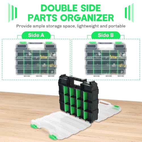 Small Parts Organizer Storage Case Tools Box 34-Compartments - color: Green