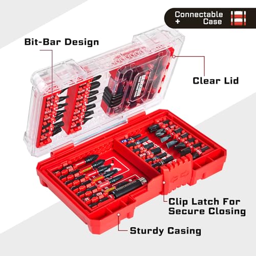 Geinxurn 65Pieces Impact Screwdriver Bits Set, Magnetic S2 Steel Phillips/Slotted/Square/Torx Insert Power Bits Tips, Impact Bit Holder with Red Storage Box Case - style: STKB065-RD