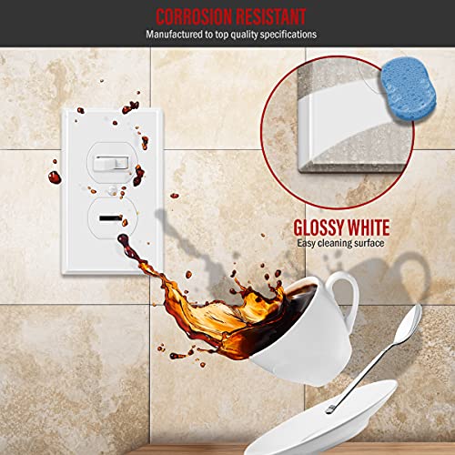 ENERLITES Duplex Receptacle Outlet Metal Wall Plate, 1-Gang, White Gloss - color: White Gloss, size: Standard Size
