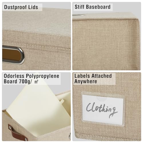 15" Fabric Storage Box with Lids, 3-Pack, Khaki - color: khaki, size: Medium-15"