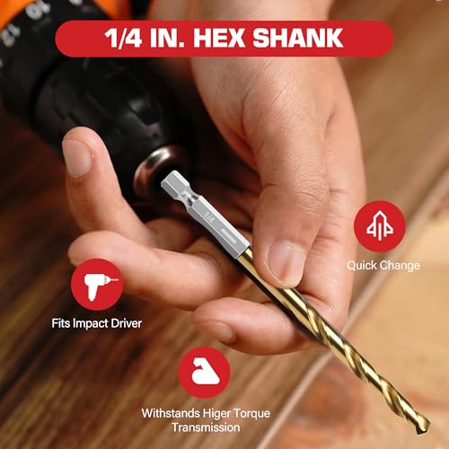 13PC 1/4" Titanium Coated Twist Hex Shank Drill Bit Set - size: 1/4-13pcs