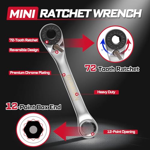 Geinxurn 59Pcs 2-in-1 Dual End T-Handle Ratchet Wrench Set, 72-Tooth 1/4" Reversible Ratchet with Bit Holder, Socket Adapter and 1” Impact Screwdriver Bits (Phillips/Torx/Hex) in Coded Base for Repair - size: 59pcs-DualEnd