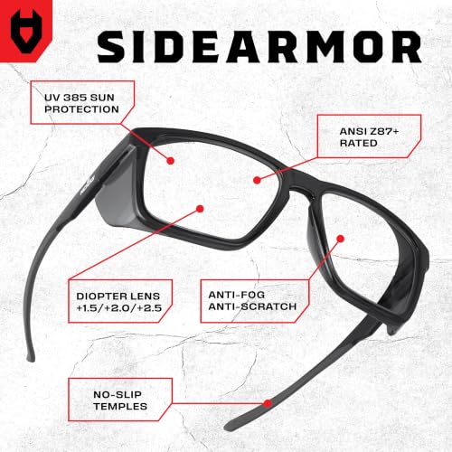 NoCry ANSI Z87.1 Safety Glasses with Readers 1.5 with Anti Fog & Anti Scratch Coating — Full Lens Safety Reading Glasses for Men & Women — Protective Eyewear with Side Shields and 100% UV Protection - color: Black & Black