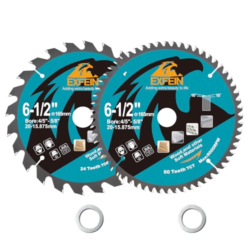 6-1/2 Inch Circular Saw Blades 24T&60T, TCT Saw Blades for Cutting Various Wood, Plastic and Composite Materials, Fit 4/5" Arbor and 5/8" Arbor - size: 165mm 24T+60T