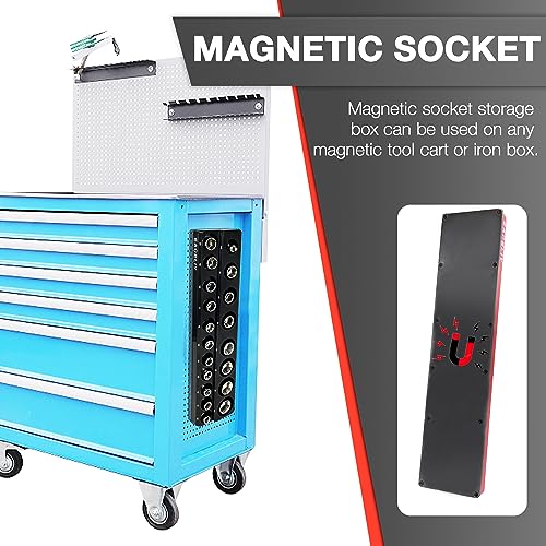 EACELIY Magnetic Socket Organizer Set,SAE & Metric Socket Holder Kit,，Tools tray， holds 35 Deep and Shallow 1/2" Sockets, attaches to steel box/tool cart (sockets not included) 丨2PC 1/2" - size: 2PCS 1/2inch