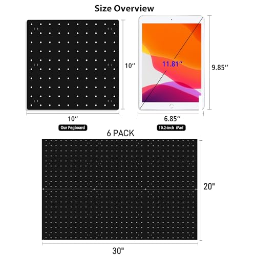 Peg Board, 6Pcs Pegboard Wall Organizer Panels Black Pegboard Wall Mount, ABS Pegboard for Home, Craft Room, Garage, Kitchen, Workshop, Tool Organization, 10 * 10in Peg Boards. (No Hooks and Bins). - size: Black Peg Board- 6Pcs