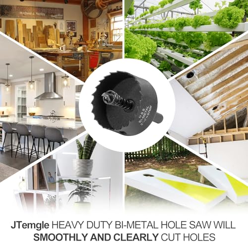2-1/4 Inch Hole Saw with 9.1mm Triangle Shank Arbor, JTemgle Bi-Metal Hole Saw Heavy Duty Hole Cutting Tool for Cornhole Boards, Recessed Lights, Wood, Plastic, Drywall & Soft Metal - size: 2-1/4"