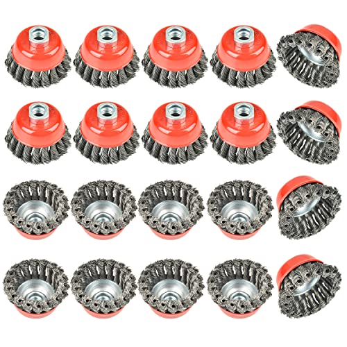 AAIN 20 Pack Wire Wheel Cup Brush, 3 Inch Twisted Knotted Wheel Brush - size: 20 pack, style: 3 Inch Knotted Cup Brush