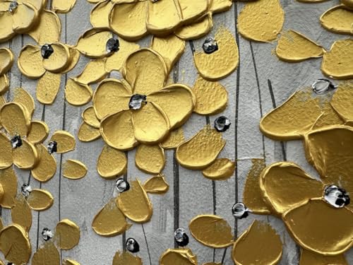 zoinart 3D Modern Oil Painting on Canvas Hand Painted Abstract Flower Paintings Gold Floral Artwork Texture Vertical Canvas Wall Art Contemporary Art - color: YH-D73