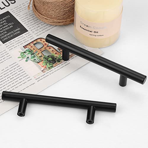 Probrico 5 Pack|3-1/2 Inch Black Cabinet Pulls Stainless Steel Kitchen Cabinet Handles, Round T Bar Cupboard Furniture Hardware,Drawer Dresser Closet Pulls Wardrobe Handles,Total Lenght:6 Inch - color: Black, size: hole center 3-1/2"