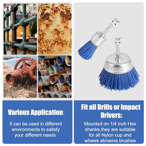 9pcs Nylon Wire Wheel & Cup Brush Set for Drill, 3 Sizes Abrasive Brush with 1/4in Hex Shank for Cleaning Sanding Drill Scrub Brush Attachment Remove Paint 80/100/240 Grit