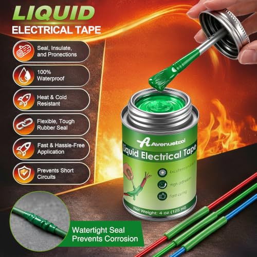 Liquid Electrical Tape 4oz Waterproof Liquid Tape Electrical Insulating Glue with Brush Cap, High Temperature Resistant Flexible Rubber Coating for Wires Cables, Plug, Automotive(Green) - color: Green