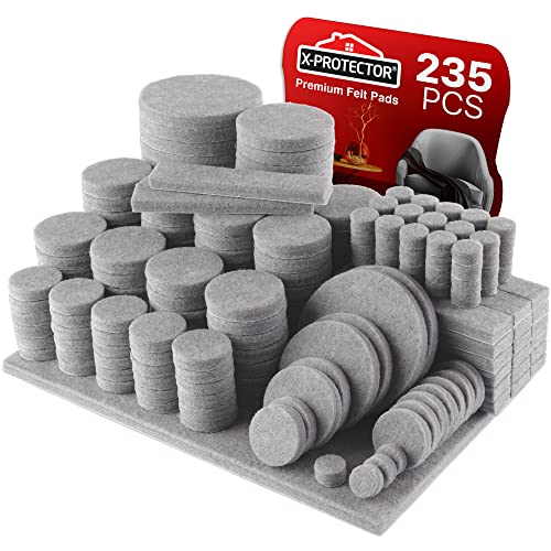 235 pc Gray Felt Furniture Pads X-Protector Huge Quantity of Furniture Pads - size: 235 PCS Gray, Round & Square