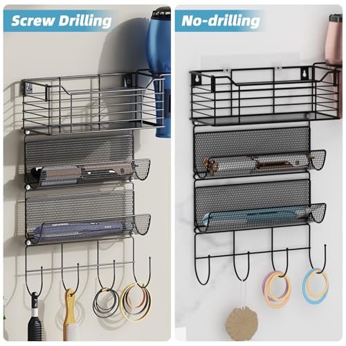3 Tier Hair Tool Organizer Wall Mount, curling iron holder Basket, Black - color: 4 Tiers Black