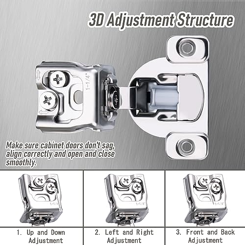50 Pack 25 Pair 1-1/4 inch Overlay Self Slow Closing Door Hinges - Face Frame Cabinet Concealed Hinges with Built-in Damper, 3 Way Adjustability - color: 50PACK, size: 1-1/4 in. Overlay