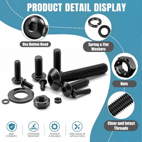 mxuteuk 3032PCS Machine Screws Assortment Kit,#6#8#10 M2 M3 M4 M5 SAE & Metric Screws Assortment Kits,10.9 Alloy Steel Hex Socket Button Head Bolts Nuts Washers Set Suitable for 3D Printer,DIY - size: 3032PCS #6#8#10 & M2-M5