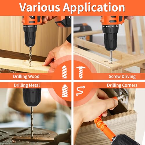 PULITUO 20V Cordless Drill/Driver, 2 Batteries Electric Screwdriver, 30Nm Power Drill Driver, 21+1 Torque, 2 Speed, 3/8"Keyless Chuck, power Drill with LED Light, Drill Driver Kit for Home (Orange) - style: 20V Drill (orange)-double