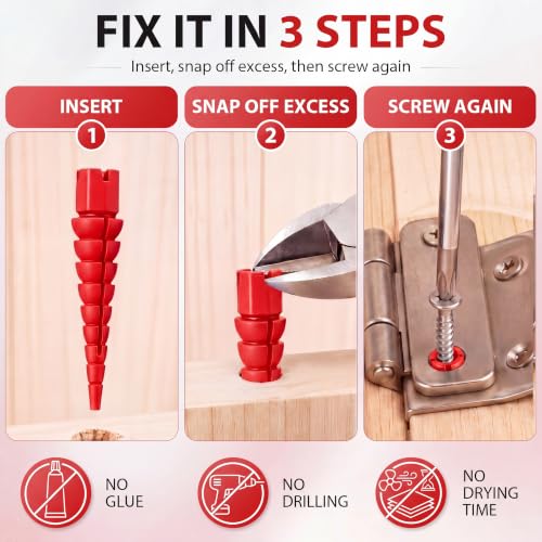 Bokon 45Pcs Stripped Screw Hole Repair Kit, #2-#16 Red Wood Screw Anchors - color: Red