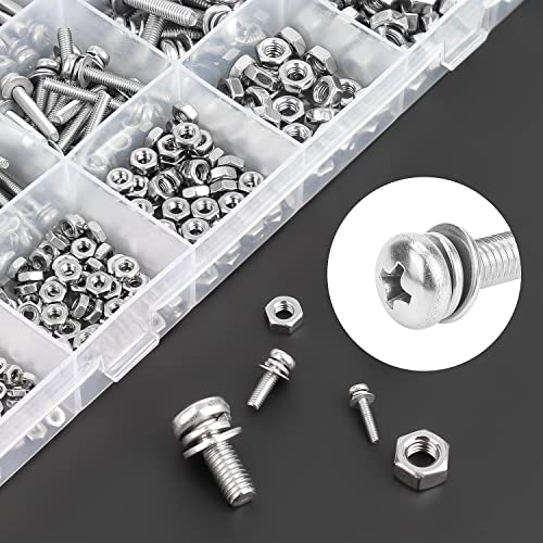 HELIFOUNER 510 Pieces Phillips Pan Head Machine Screws Nuts Washers Assortment Kit, Stainless Steel 304, Full Thread (M2 M2.5 M3 M4 M5 M6) - size: M2 M2.5 M3 M4 M5 M6