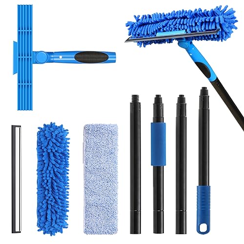 VITEVER Professional 69'' Window Squeegee Cleaner Tool with Extension Pole, 2-in-1 Squeegee for Window Cleaning Kit with Scrubber and Rotating Head, 1 Blade 2 Scrubber - size: 69 inches