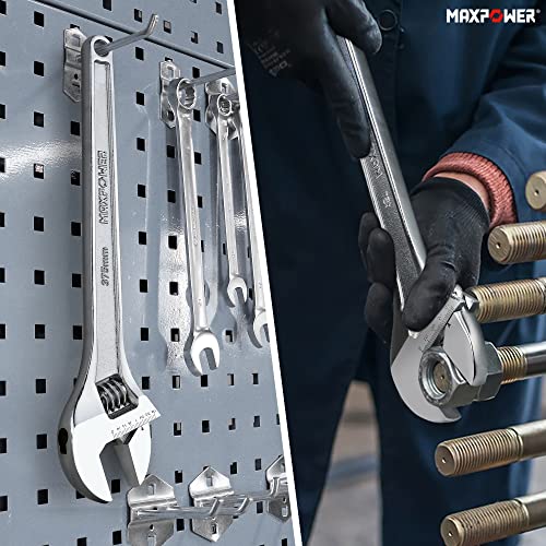 MAXPOWER 15" Adjustable Wrench, 1-3/4" Jaw Opening, Tapered Handle | Adjustable Spanner with SAE/Metric Scales, Polished Finish, and Comfort Grip – Perfect for Plumbing, Nuts, and Pipes - size: 15"