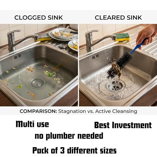 Flexible Drain Cleaning Brush 3PC, Long Reach Pipe Cleaner Brush with Nylon Bristles, Sink Drain, Bathroom Drain, Faucet, Straw, Bottle, Refrigerator Drain & Tube Cleaning Tool