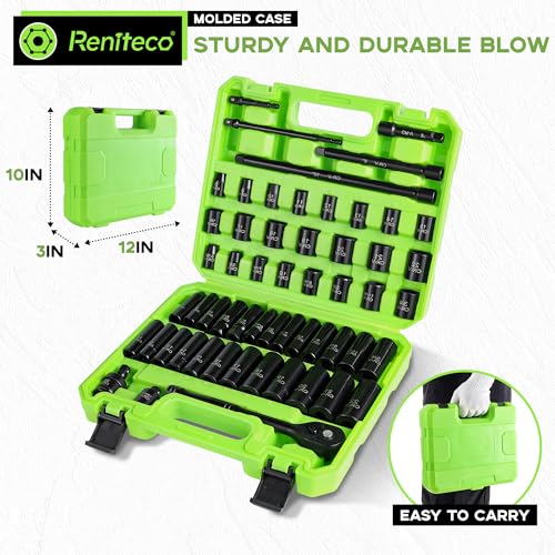 Reniteco 56-Piece 3/8" Drive Socket Set, SAE 5/16"-3/4", Metric 8-22mm, Cr-V - size: 3/8"-56 PCS