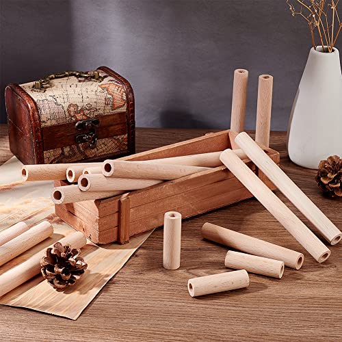 OLYCRAFT 38pcs Hollow Wooden Rods 5/10/15/20cm Beech Wooden Dowel Rods Unfinished Natural Wood Craft Dowel Rods Hardwood Sticks for DIY Projects Crafting Grain Baskets Making - Hole 8mm - size: 5/10/15/20cm