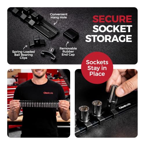 Olsa Tools 3/8-Inch Socket Organizer Rail with Locking Caps, Black - color: Black, size: 3/8-Inch Drive