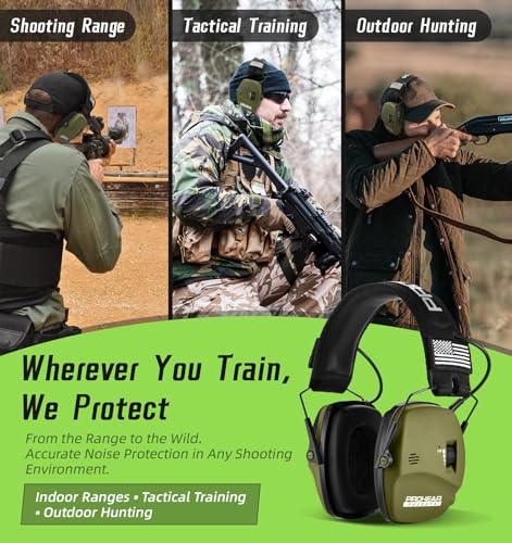 PROHEAR 2 Pack Digital Electronic Shooting Ear Protection 5X Sound Amplification Earmuffs, 23dB NRR Low Profile Noise Reduction Hearing Protection for Gun Range and Hunting, Green&Black - color: 5x Amp