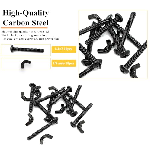 20 Pack Black 1/4"-20 x2 Screw Bolts and Wing Nut Kit 10pcs Machine Screws with Round Head Phillips 10pcs Butterfly Hand Twist Tighten Nut Zinc Plated Hardware Fitting Fastenings Assortment Kit - size: Black 20 Pack 1/4"-20 x2"
