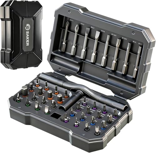 Saker 42-in-1 Magnetic Screwdriver Kit with T Handle Multi-Bit Ratchet Screwdriver Set Gifts for Father, Dad, Home, Computer, Bicycle, Furniture, DIY Dark Grey - style: 42 in 1 Classic