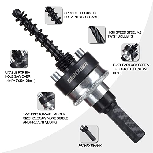 GEINXURN Heavy Duty Quick Change Hole Saw Mandrel, 7/16-Inch and 3/8 Inch Hole Saw Arbor with 3Pcs Central Drill/2PCS Hex wrench/2Pcs Spring - size: GHSM038LX