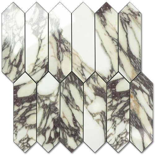 Vamos Tile Glossy Marble Purple Backsplash Tile Peel and Stick, 12.8 x 12.8 Inch 10 Sheets Long Hexagon PVC Self Adhesive Mosaic Wall Tiles Stick on Backsplash for Kitchen and Bathroom - color: Glossy Marble Purple