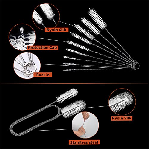 10 Pcs Flexible Drain Brush Straw Cleaner Brush Set,Pipe Cleaners Brush,61Inch Stainless Steel Double-Ended Hose Brush 8.2Inch Nylon Long CPAP Tube Cleaning Brush for Home Kitchen Sink Plumbing(White) - color: White