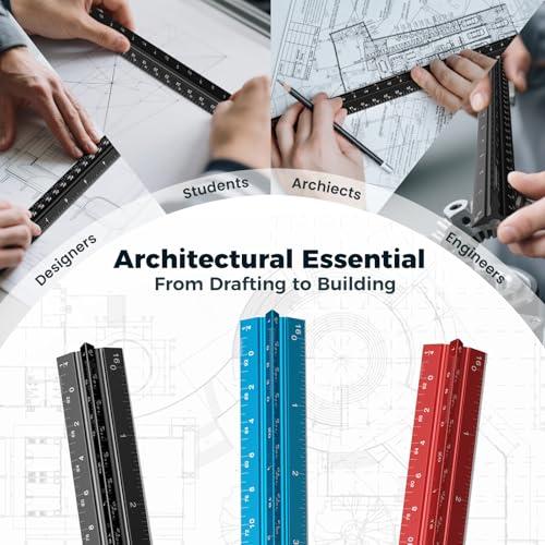 Rena Chris Architectural Scale - 12" Aluminum Triangular Scale Ruler, Black - color: Black