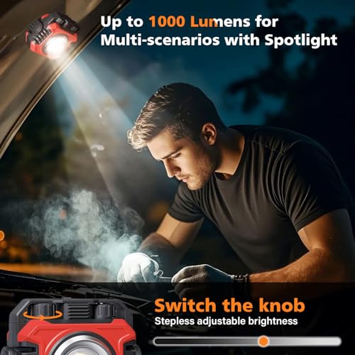 Samyoung 2-Pack 2400LM Magnetic Rechargeable Work Light, Up to 80 Hours - color: Red