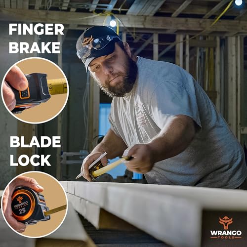 Tape Measure 25 FT - Measuring Tape Retractable - Oversized & Double-Sided Print - Blade Lock, Finger Brake - High Performance Nylon Coating, 10' Stand-Out - 13' Reach / 1-1/16" Blade - size: 25 FT, style: Single