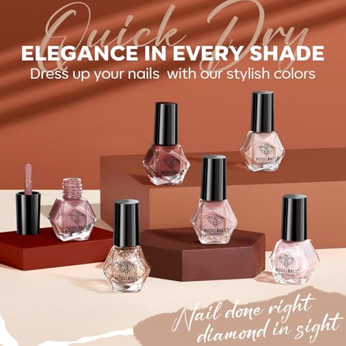 modelones Quick Dry Nail Polish Set, 6 Colors Brown Nude Burgundy - color: A3 Cinnamon Brown