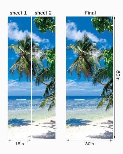 FLFK Door Wallpaper Sticker - Beach Palms,Peel and Stick Mural,Combined Size 30"x80",Split into 2 Pieces - color: Mt5466, size: 30" x 80"