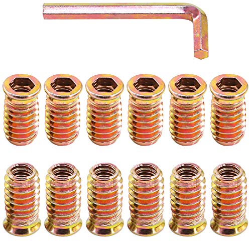 Glarks 50Pcs 5/16"-18 x 25mm Threaded Inserts Nuts Zinc Plated Carbon Steel Hex Socket Drive Furniture Flanged Screw-in Nut with M8 Hex Wrench for Wood Furniture (5/16''-18 x 25mm) - size: 5/16"-18 x 25mm