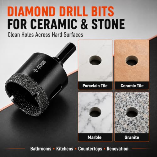 Diamond Hole Saw Kit, 10-Piece 6-40mm Tile Drill Bits for Ceramic
