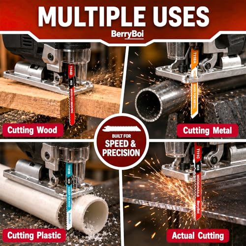50-PCS T-Shank Jigsaw Blades Set for Wood & Metal, Plastic Cutting Assorted Jigsaw Blades with Plastic Case(T118A/T118B/T101B/T119BO/T111C/T144D)