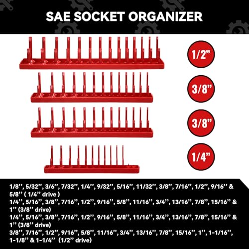 AIUITIO Socket Organizer Tray Set,8-Piece Socket Holder Set Includes 2PCS 1/4", 4PCS 3/8", 2PCS 1/2" Drive Metric SAE Socket Trays, Store 226 Pieces Standard and Deep Sockets - size: 226 Socket Capacity