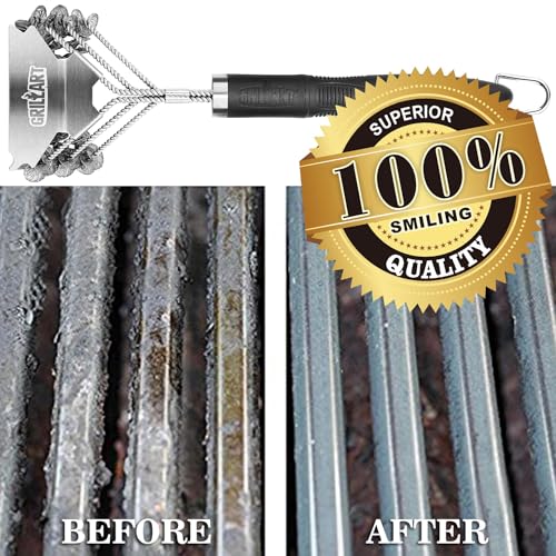 Grill Brush and Scraper Bristle Free – Safe BBQ Brush for Grill – 18'' Stainless Grill Grate Cleaner - Safe Grill Accessories for Porcelain/Weber Gas/Charcoal Grill – Gifts for Grill Wizard